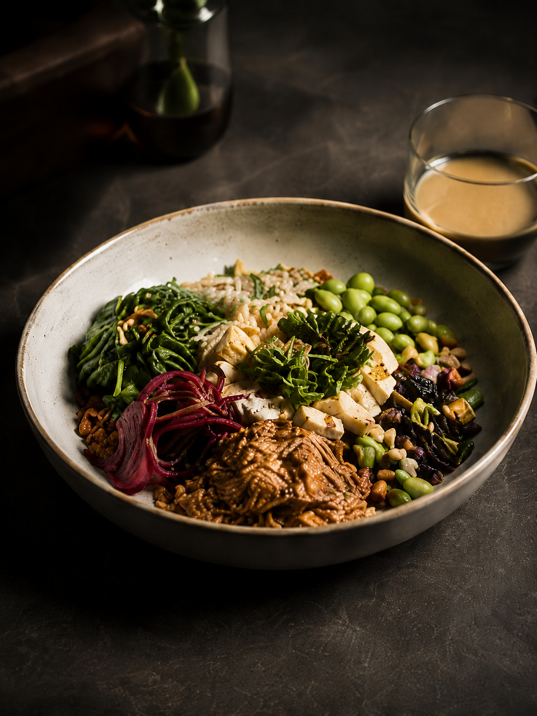 Bowl med grønt, edamame og topping